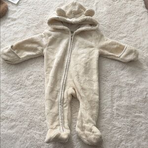 Cozy Cream Hooded Baby Footed One-Piece Romper